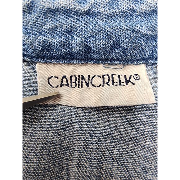 Vintage 90s Cabin Creek Denim Button Up Shirt Size L Blue Embroidered Animals - Picture 5 of 12